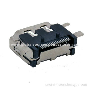 HDMI 19P Connector, Receptacle, Right Angle SMD with Soldering PadsNew